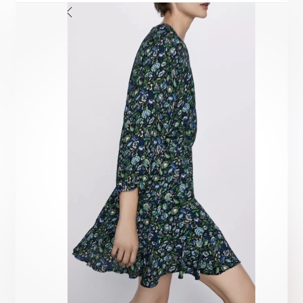 ZARA PRINTED MINI DRESS medium Blue Dress Floral Paisley Print